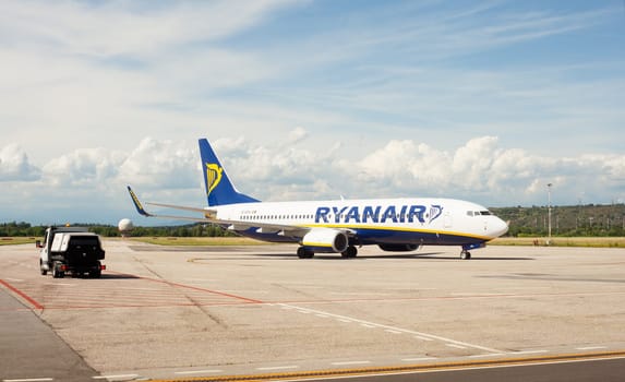 View of Ryan air airplaine in Trieste airport