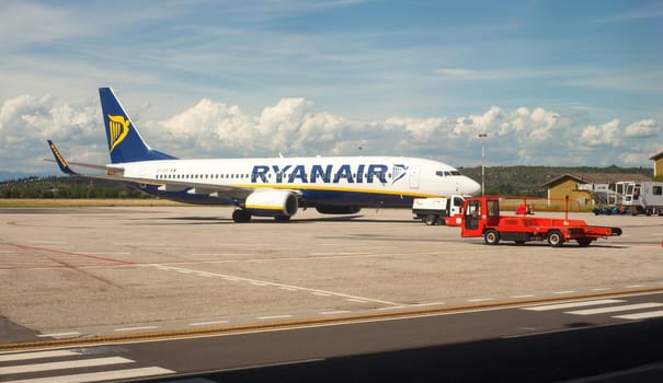 View of Ryan air airplaine in Trieste airport