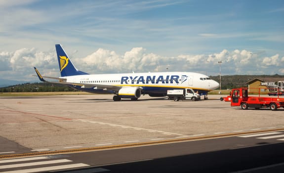 View of Ryan air airplaine in Trieste airport