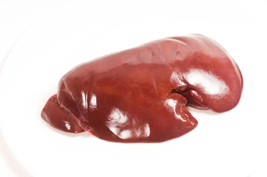 fresh roe deer liver in one piece on a white background