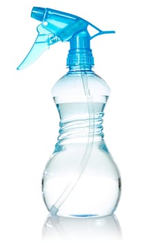 Blue plastic spray bottle isolated on white background