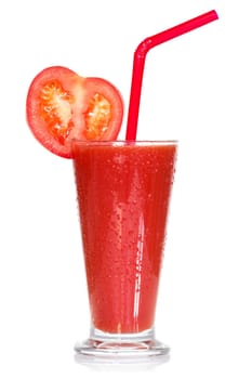 Full glass of fresh tomato juice,  isolated on white background
