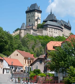 Famous Gothic Karlstejn Castle near Prague, Czech Republic