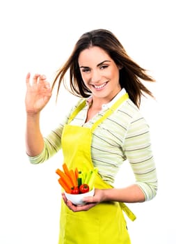 Young Woman Cooking. Healthy Food - Vegetable Salad. Diet. Dieting Concept. Healthy Lifestyle. Cooking At Home. Prepare Food