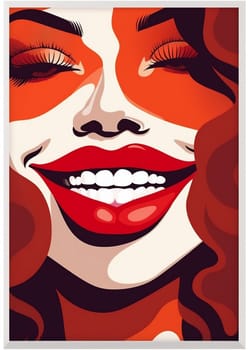 teeth woman face kiss beautiful graphic cartoon glamour with fashion lip smile poster toothpaste lipstick teeth red mouth element female illustration pop symbol. Generative AI.