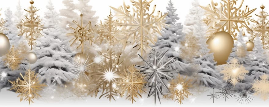 silver background celebration decoration abstract golden gold celebrate sparkle christmas winter space season merry snow holiday shiny white light new snowflake. Generative AI.