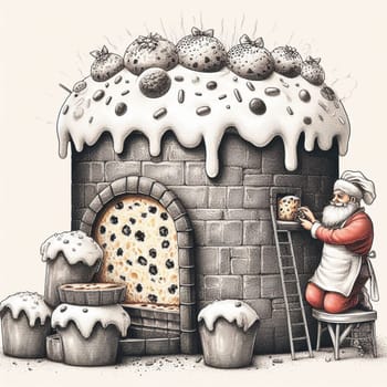 santa claus bake panettone italian christmas sweet cake in xmas atmospehere generative ai art