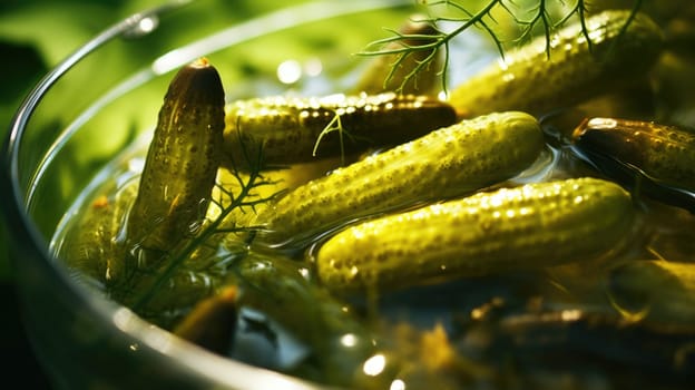 Pickles in a glass bowl with water
