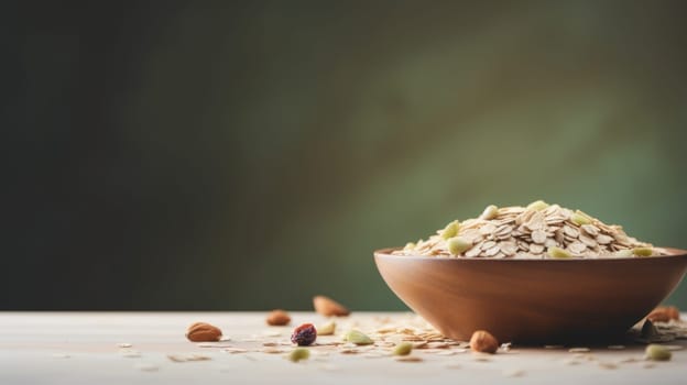 Muesli in bowl on wooden table