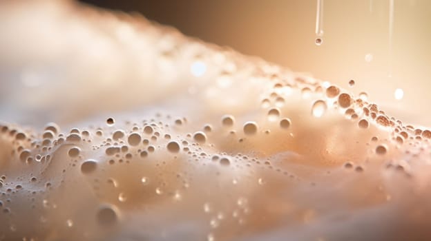 A close up of bubbles in a glass of milk