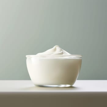 A bowl of yogurt sitting on a table