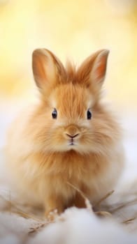 A small brown rabbit sitting in the snow