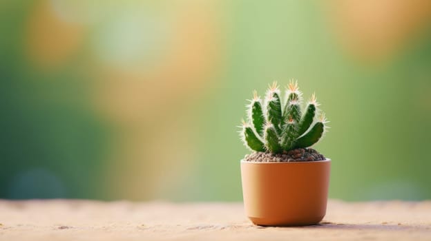 Small cactus plant in a pot on a table