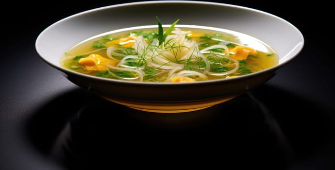 A bowl of soup with noodles and vegetables