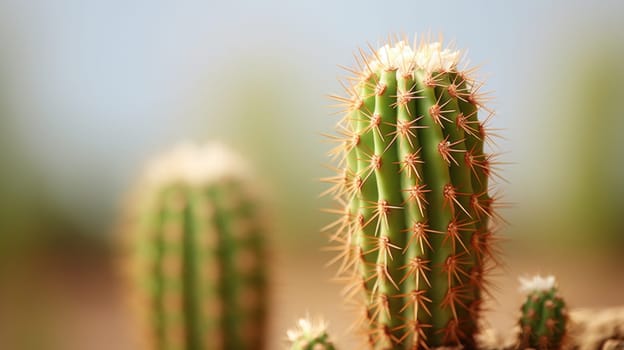 A cactus plant is shown in front of a blurry background