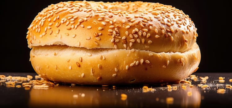 A bagel with sesame seeds on top