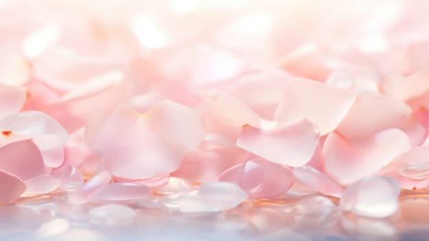 Pink rose petals on a blue background
