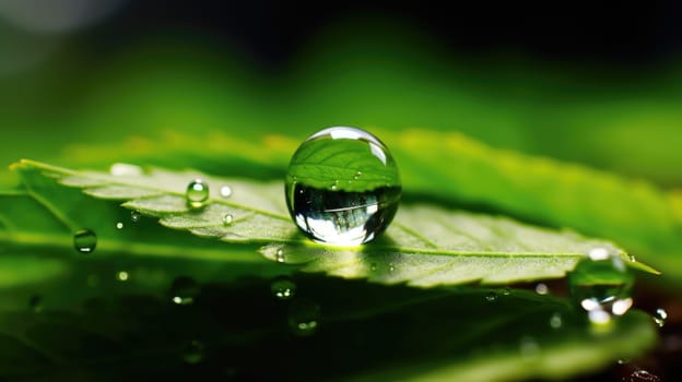 A drop of water sits on a leaf