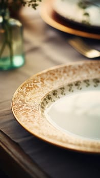 A table setting with a plate and a vase