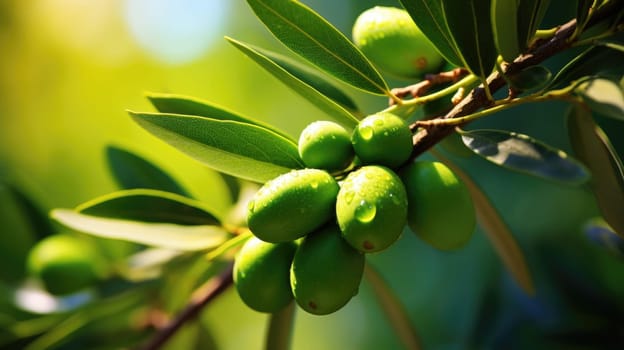 Green olives on a branch