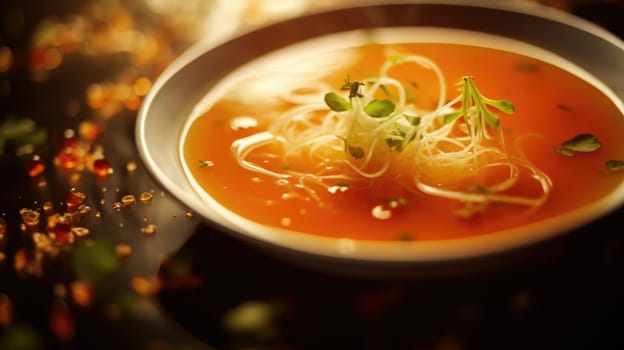 A bowl of soup with noodles and vegetables