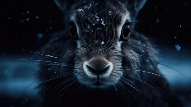 A close up of a rabbit in the snow