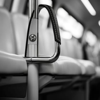 A black and white photo of a train seat