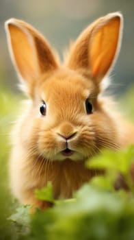 A cute little bunny is sitting in the grass