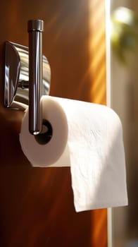 A roll of toilet paper is hanging on a wall