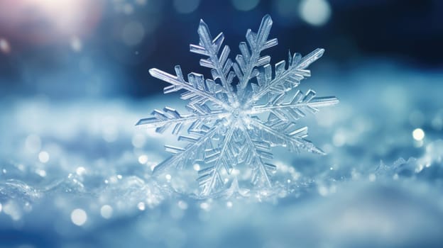 A snowflake is shown in the foreground