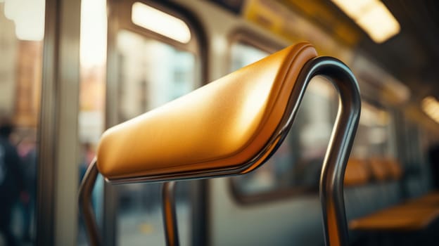 A close up of a chair on a train