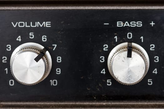 Retro sixties hi-fi amplifier controls detail white
