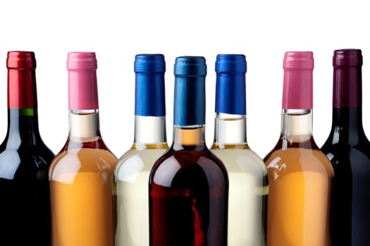 Some wine bottles against a white background