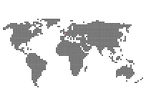 World map with marker of Paris