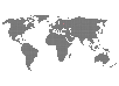 World map with marker of Moscow