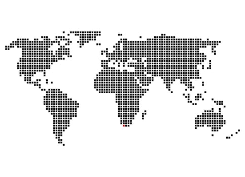 World map with marking of Cape Town