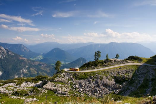 austria: panorama of the valley and the road