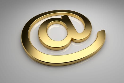 Gold email sign on gray background, 3d render
