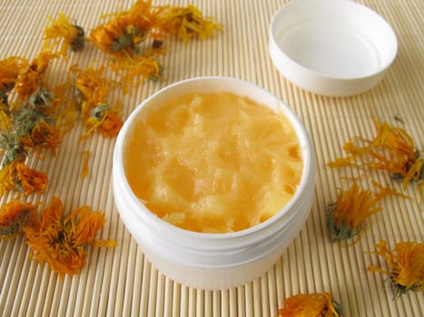 Hand cream with marigolds