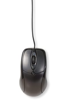 Black computer mouse over a white background