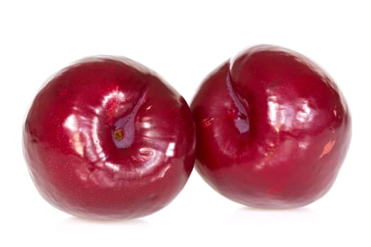 Ripe plum fruit isolated on white background