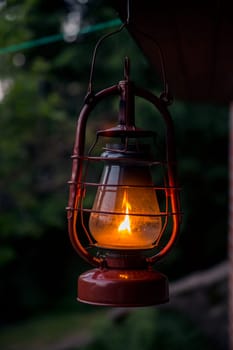 Old fashioned lattern burning flame thanks kerosene fuel