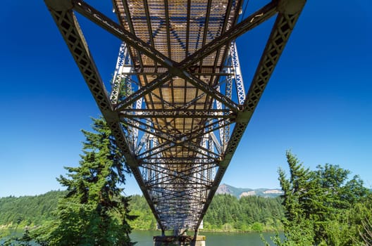 View from below the Bridge of the Gods connecting Oregon and Washington