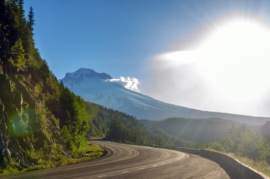 View of Mt. Hood and bright sunlight