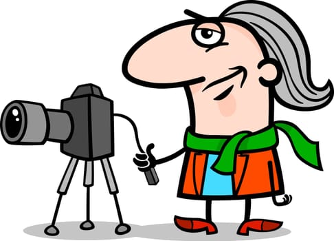 Cartoon Illustration of Funny Photographer Artist with Camera Profession Occupation