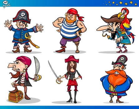 Cartoon Illustrations Set of Fairytale or Fantasy Pirates or Corsairs Mascot Characters