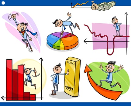 Concept Cartoon Illustration Set of Funny Men or Businessmen Characters and Business Metaphors