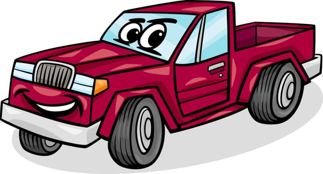 Cartoon Illustration of Funny Pick Up or Pickup Car Vehicle Comic Mascot Character