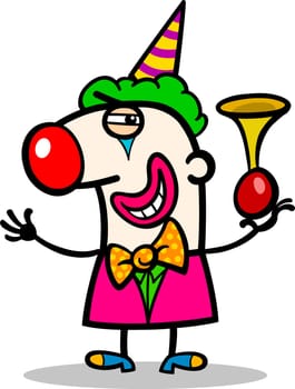 Cartoon Illustration of Funny Clown Performer with Horn Profession Occupation