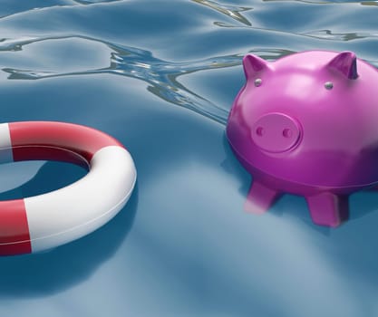 Piggy With Lifebuoy Showing Investing In Lifesaver
